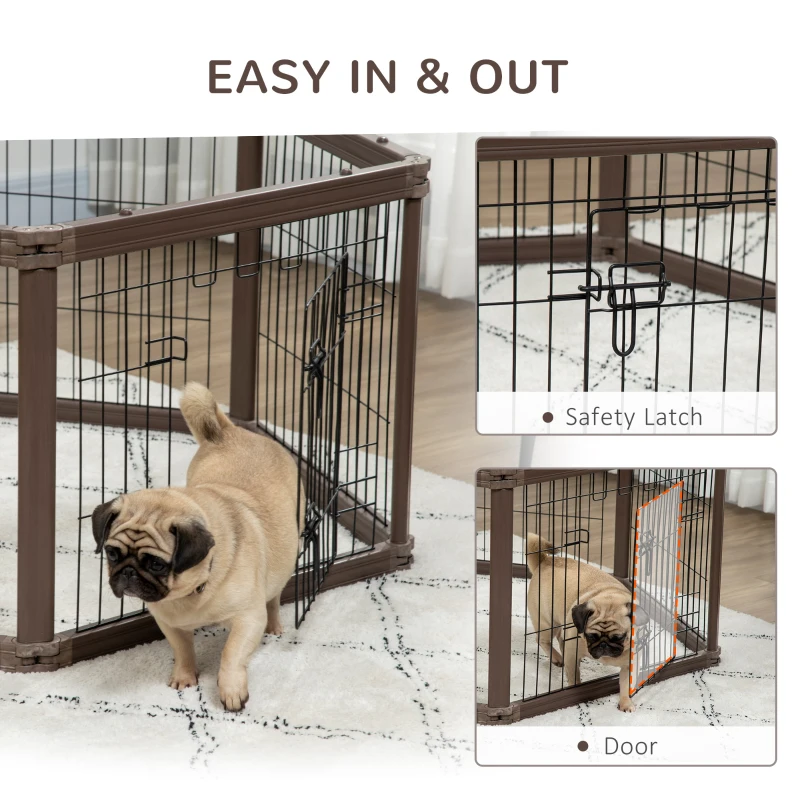 PawHut 24.5" Heavy-Duty Pet Playpen, Foldable Dog Exercise Pen, Roomy Small Dog Fence with Door, Double Locking Latches, for Indoor or Outdoor Use, Brown