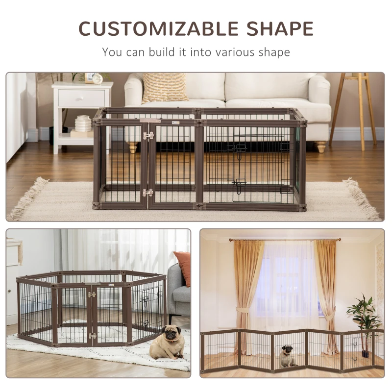 PawHut 24.5" Heavy-Duty Pet Playpen, Foldable Dog Exercise Pen, Roomy Small Dog Fence with Door, Double Locking Latches, for Indoor or Outdoor Use, Brown