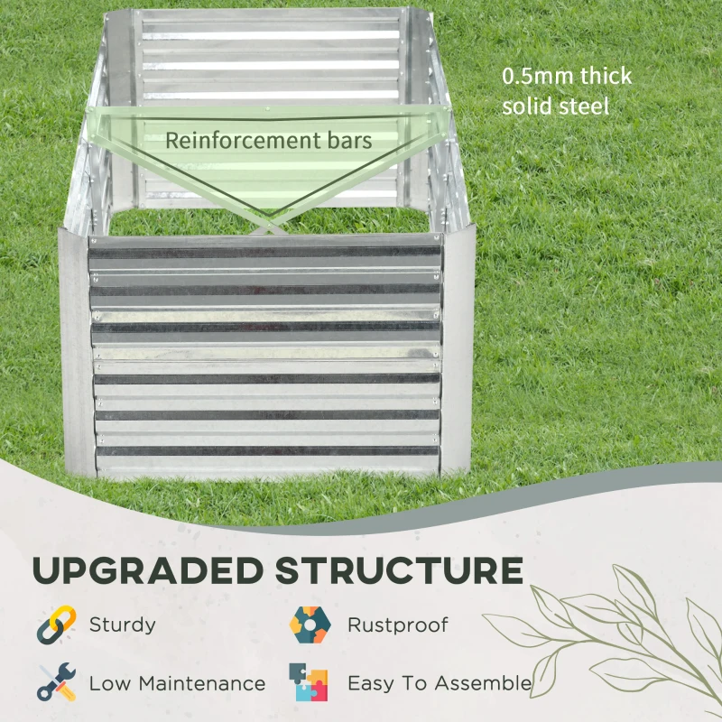 Outsunny Galvanized Raised Garden Bed, Steel Outdoor Planters with Reinforced Rods, 71" x 36" x 23", Silver