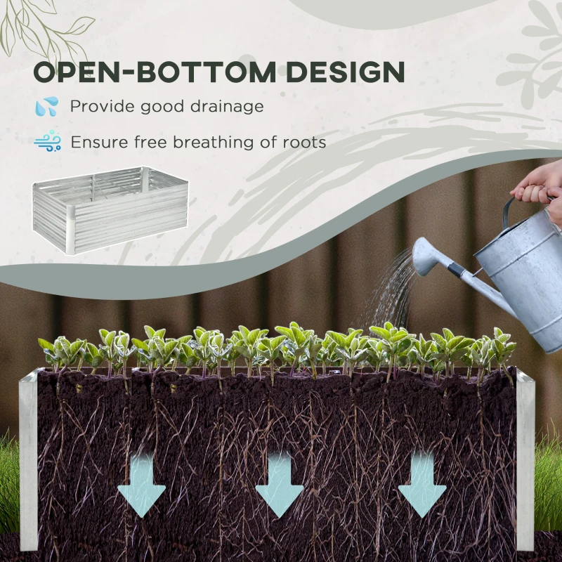 Outsunny Galvanized Raised Garden Bed, Steel Outdoor Planters with Reinforced Rods, 71" x 36" x 23", Silver