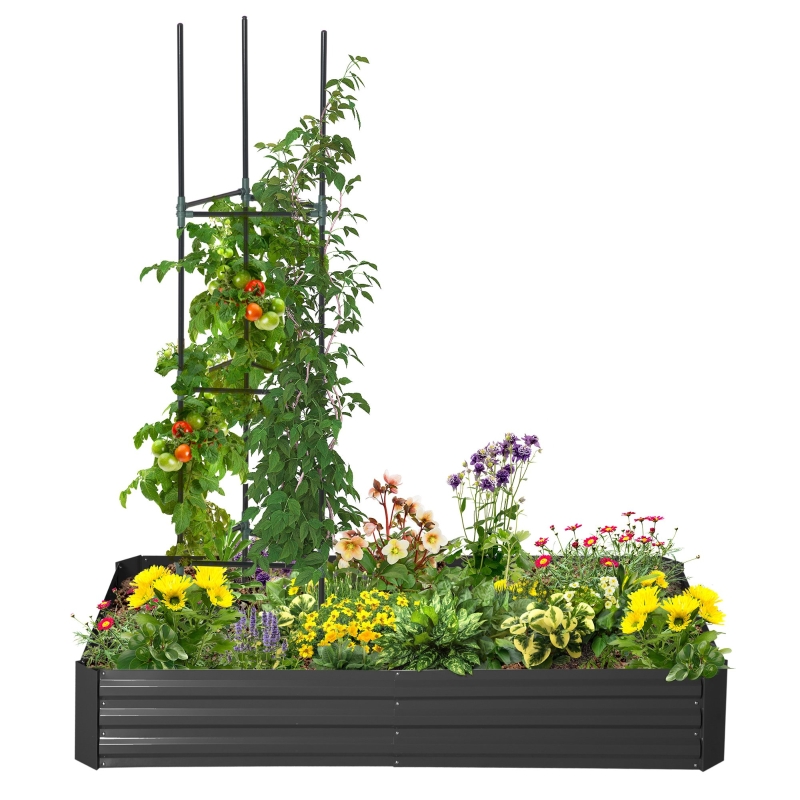 Outsunny 5.9' x 3' x 1' Raised Garden Bed with Support Rod, Steel Frame Elevated Planter Box, Black