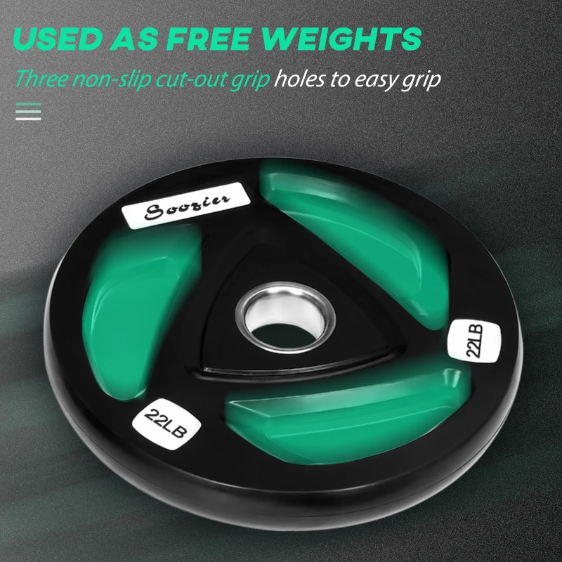 Soozier Olympic Weight Plates, Tri-Grip Free Weights Rubber Coated with 2'' Holes for Strength Training, 2 x 11lbs + 2 x 22lbs