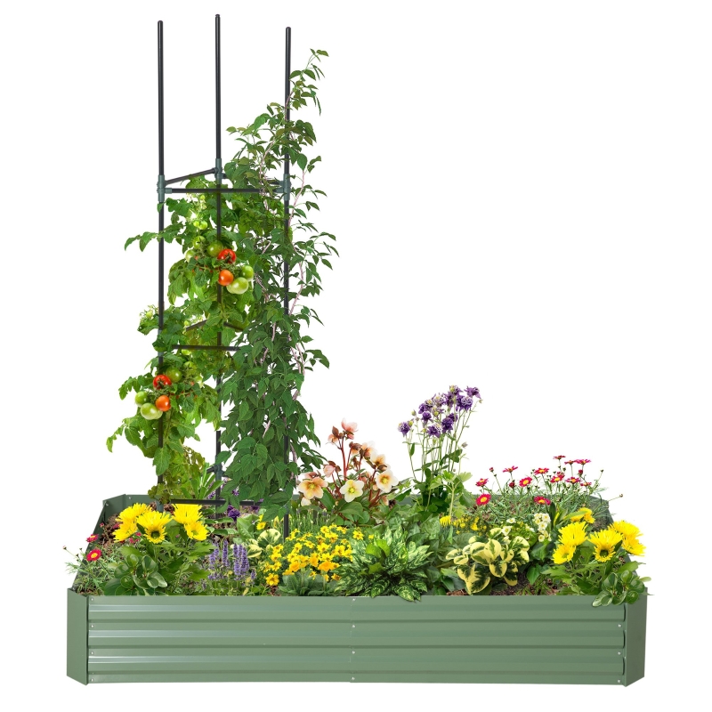 Outsunny 5.9' x 3' x 1' Raised Garden Bed with Support Rod, Steel Frame Elevated Planter Box, Green