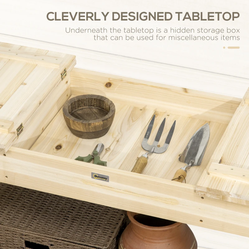 Outsunny Outdoor Potting Bench Wood Potting Table with Hidden Storage Box & Lower Shelf for Garden, Yard, Greenhouse