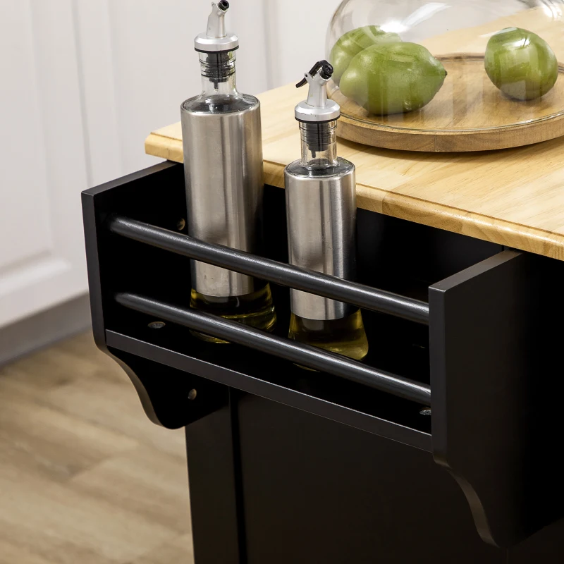 HOMCOM Triple-Cabinet Kitchen Island on Wheels, Kitchen Storage Cabinet with Drawers, Rolling Utility Cart Black