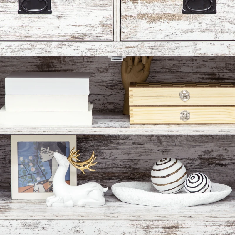 HOMCOM Industrial Sideboard Buffet Cabinet, Kitchen Cabinet with 2 Drawers, 2 Doors, Adjustable Shelf Coffee Bar Cabinet, Distressed White