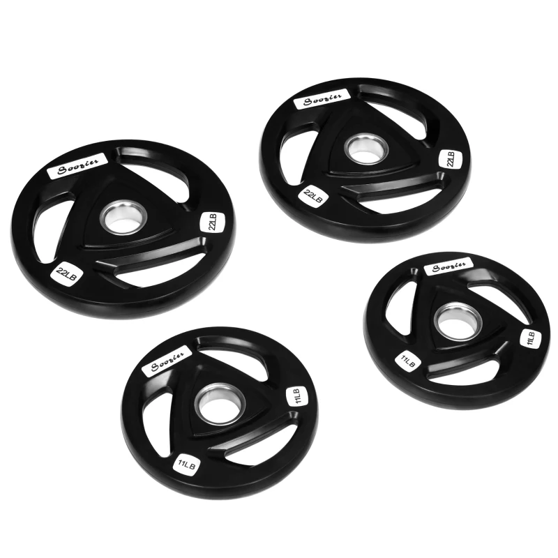 Soozier Olympic Weight Plates, Tri-Grip Free Weights Rubber Coated with 2'' Holes for Strength Training, 2 x 11lbs + 2 x 22lbs