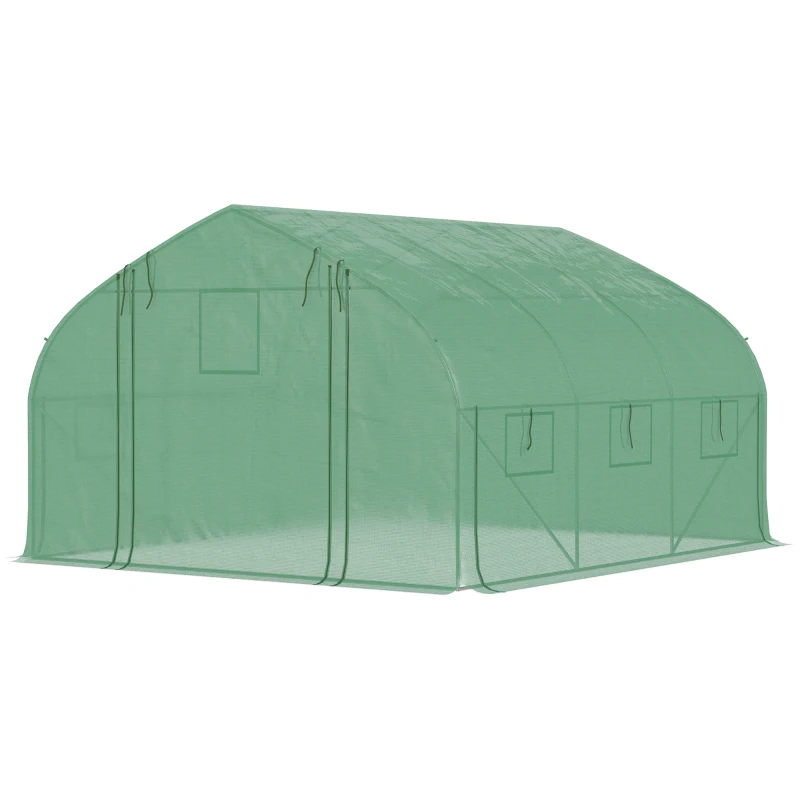 Outsunny 11.5' x 10' x 6.5' Walk-in Tunnel Greenhouse, Green House with Zippered Mesh Door, 7 Mesh Windows & Roll-up Sidewalls, Upgraded Gardening Plant Hot House with Galvanized Steel Hoops, Green