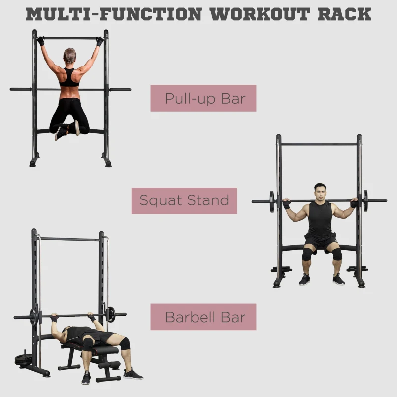Soozier Adjustable Squat Rack with Pull Up Bar and Barbell Bar, Multi-Function Weight Lifting Half Rack for Home Gym Strength Training