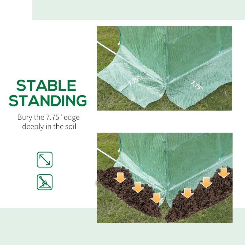 Outsunny 13' x 10' x 6.5' Walk-in Tunnel Greenhouse with 2 Zippered Mesh Doors & 10 Mesh Windows, Upgraded Gardening Plant Hot House with Galvanized Steel Hoops, Green