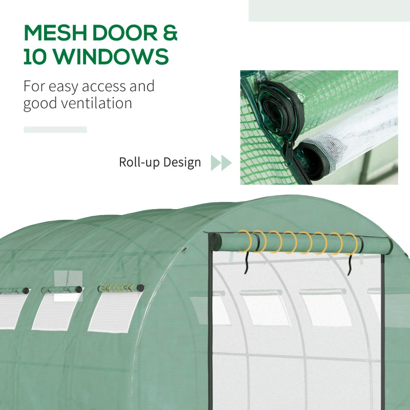 Outsunny 13' x 10' x 6.5' Walk-in Tunnel Greenhouse with 2 Zippered Mesh Doors & 10 Mesh Windows, Upgraded Gardening Plant Hot House with Galvanized Steel Hoops, Green