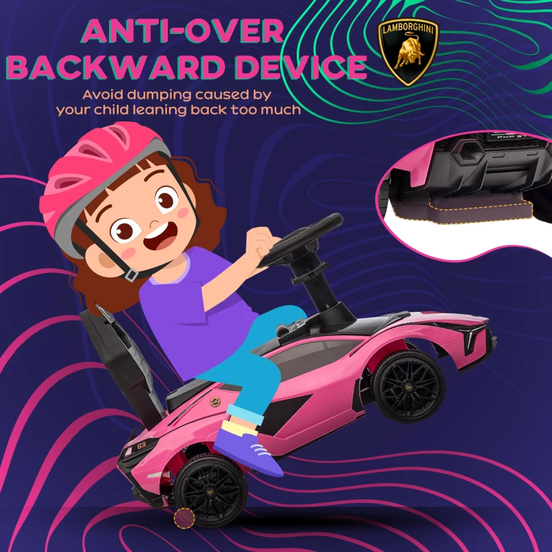 Aosom Licensed Lamborghini SIAN FKP 37 Kids Ride on Push Car, Ride Racer, Foot-to-floor Sliding Car with Music, Headlights, Under Seat Storage, for 18-48 Months, Pink