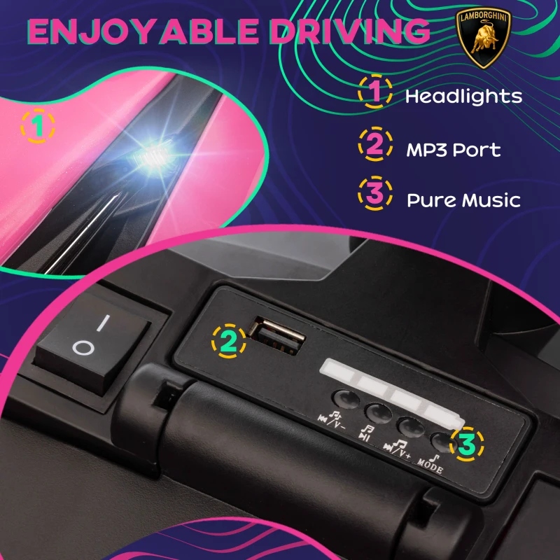 Aosom Licensed Lamborghini SIAN FKP 37 Kids Ride on Push Car, Ride Racer, Foot-to-floor Sliding Car with Music, Headlights, Under Seat Storage, for 18-48 Months, Pink