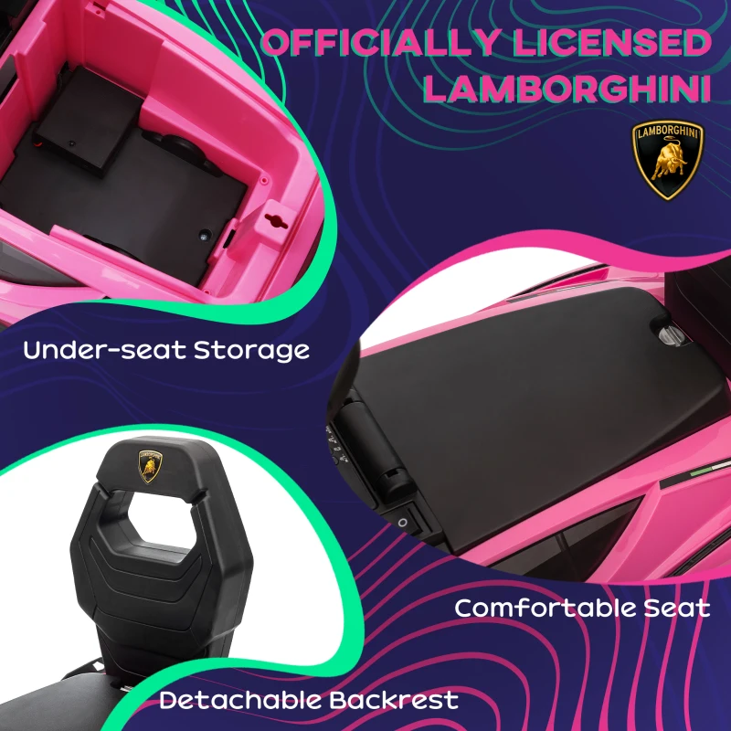 Aosom Licensed Lamborghini SIAN FKP 37 Kids Ride on Push Car, Ride Racer, Foot-to-floor Sliding Car with Music, Headlights, Under Seat Storage, for 18-48 Months, Pink