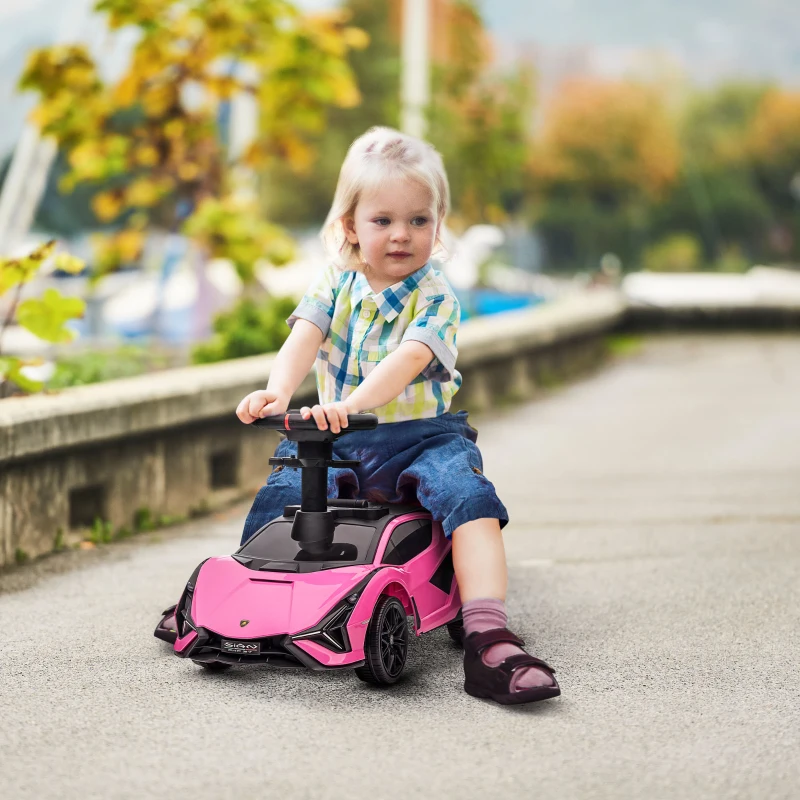 Aosom Licensed Lamborghini SIAN FKP 37 Kids Ride on Push Car, Ride Racer, Foot-to-floor Sliding Car with Music, Headlights, Under Seat Storage, for 18-48 Months, Pink