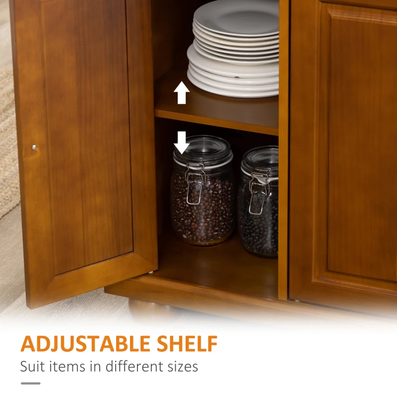 HOMCOM Kitchen Island Table with Stainless Steel Top 2 Drawers 3 Cabinets Spice and Towel Rack Red Brown