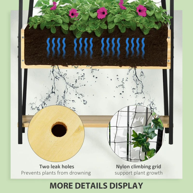 Outsunny Raised Garden Bed with Trellis & Storage Shelf, Elevated Planter Box with Metal Legs, Bed Liner and Drainage Holes, for Vegetable Vines, Climbing Plants, Flowers, Natural
