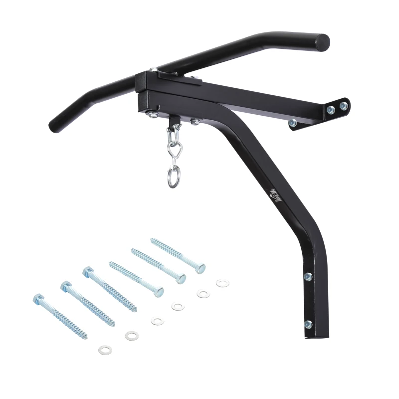 Soozier Heavy-duty Wall Mounted Pull Up Bar with Punching Bag Hanger Boxing Training Hook Black