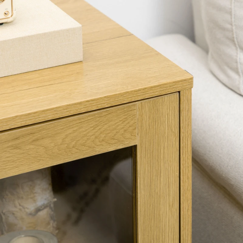 HOMCOM Storage Cabinet Kitchen Sideboard with Glass Doors Metal Legs for Living Room Dining Room Bedroom Oak
