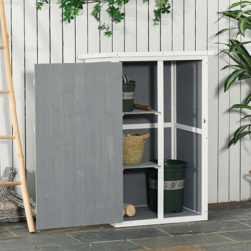 Outsunny 29.9"x21.7"x45.3" Garden Storage Shed with Asphalt Roof, Outdoor Storage Cabinet w/ Shelves, Grey