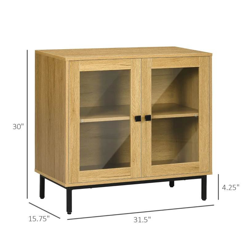 HOMCOM Storage Cabinet Kitchen Sideboard with Glass Doors Metal Legs for Living Room Dining Room Bedroom Oak