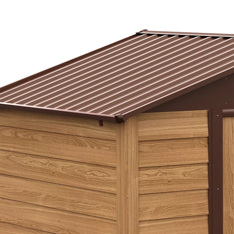 Outsunny 7.7'x6.4' Wooden Garden Shed, Outdoor Tool Storage with Sliding Door, Wood Grain Effect, Space-Saving