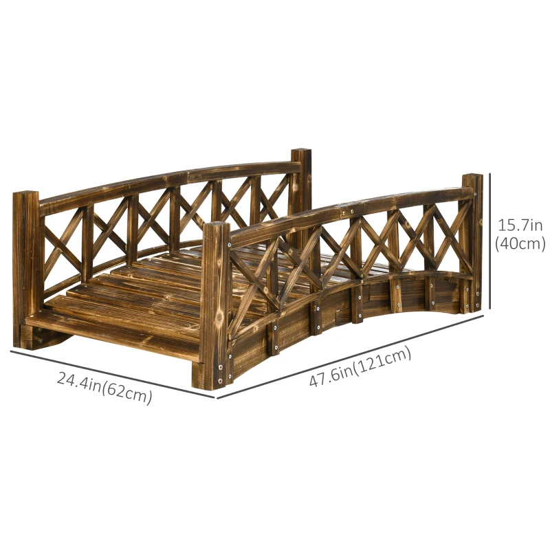 Outsunny 4FT Wooden Garden Bridge, Arc Footbridge with Safety Rails, Outdoor Decorative Landscaping for Pond Backyard Stream, Stained Wood