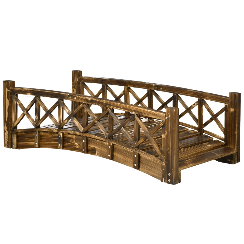 Outsunny 4FT Wooden Garden Bridge, Arc Footbridge with Safety Rails, Outdoor Decorative Landscaping for Pond Backyard Stream, Stained Wood