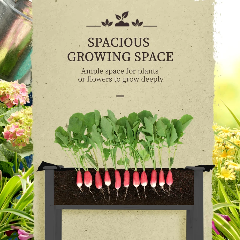 Outsunny Raised Garden Bed with PE Greenhouse Cover Outdoor Elevated Wood Planter Box for Herbs and Vegetables Dark Gray