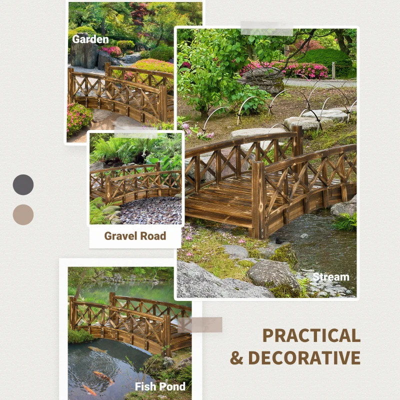 Outsunny 4FT Wooden Garden Bridge, Arc Footbridge with Safety Rails, Outdoor Decorative Landscaping for Pond Backyard Stream, Stained Wood
