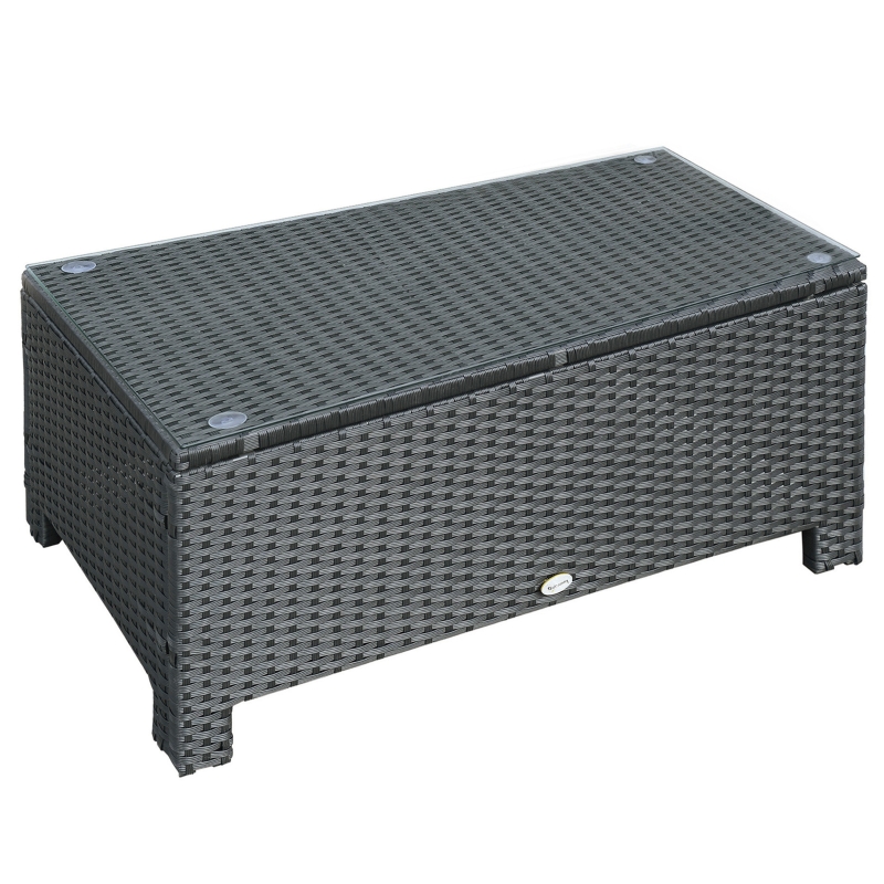 Outsunny Patio Coffee Table, Large Side Table, Hand-Woven PE Rattan, Weather Resistant Wicker, Outdoor Furniture for Garden Black