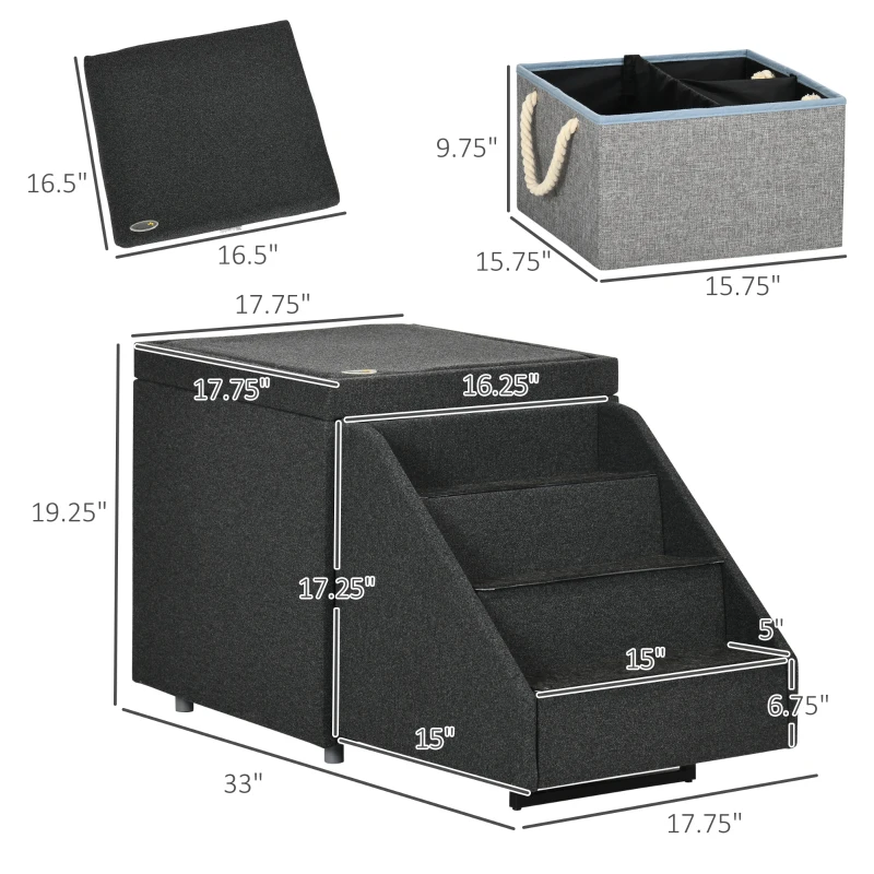PawHut Multi-purpose Dog Stairs Ottoman, 4-Tier Pet Steps W/ Storage Compartment Cushion, for Small Medium Dogs and Cats