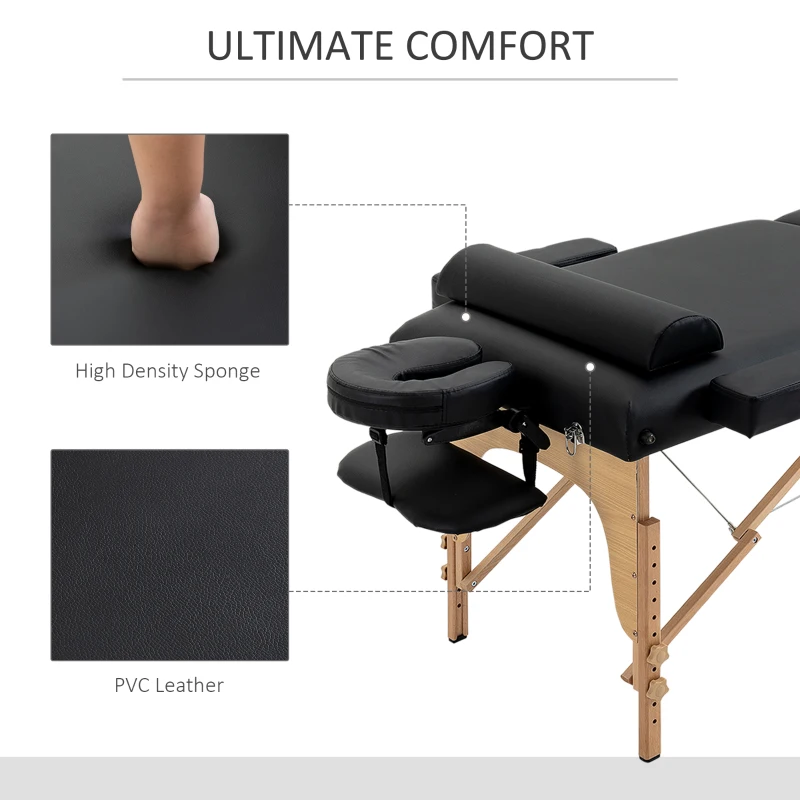 HOMCOM 72Inches Portable Reiki Massage Table 4inch Thickened Pad Folding Adjustable Height Health SPA Tatto Bed Black + Carrying Bag