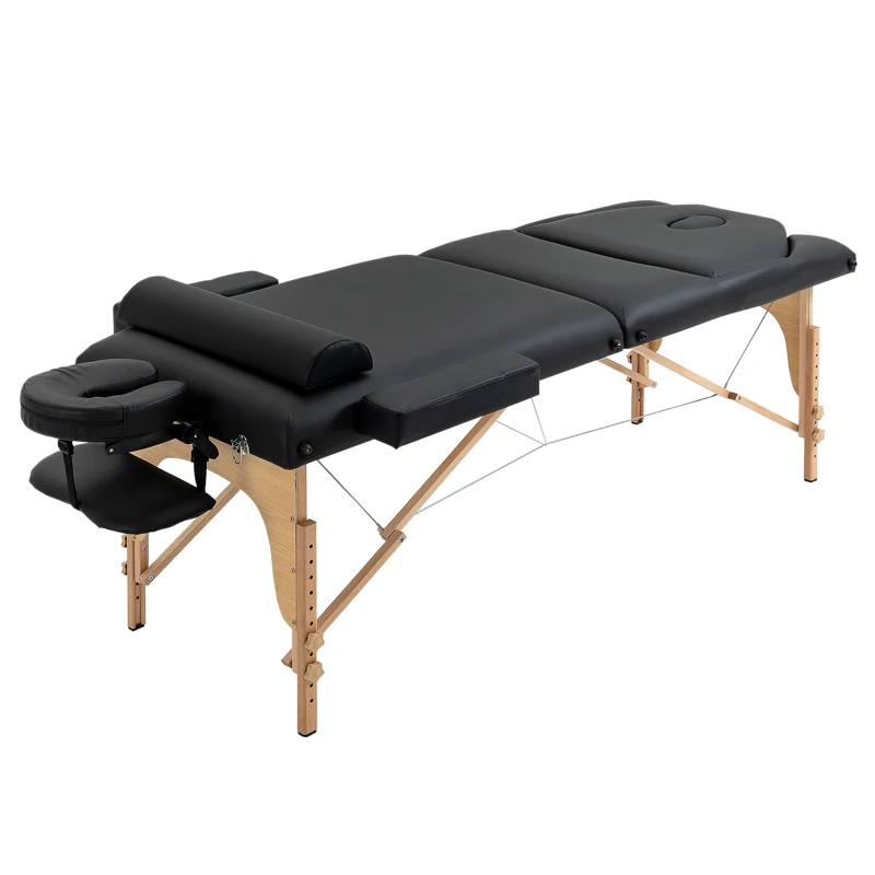 HOMCOM 72Inches Portable Reiki Massage Table 4inch Thickened Pad Folding Adjustable Height Health SPA Tatto Bed Black + Carrying Bag