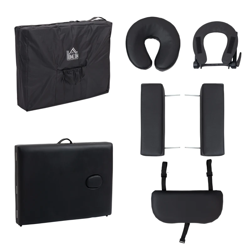 HOMCOM 83" 2 Section Foldable Massage Table Professional Salon SPA Facial Couch Tatoo Bed with Carry Bag Black