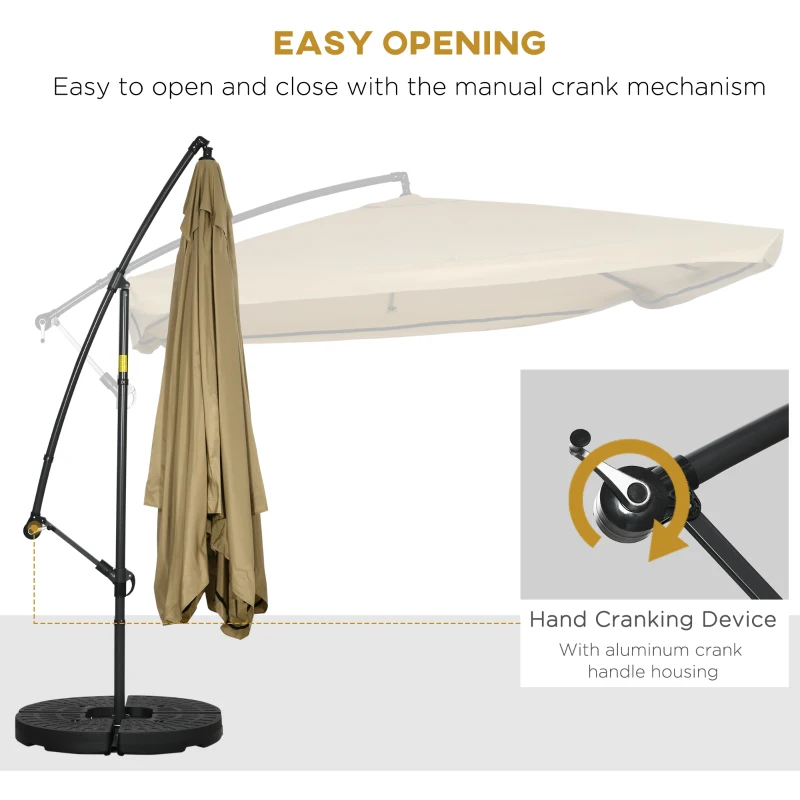 Outsunny Offset Patio Umbrella with Net and Umbrella Base, Adjustable Cantilever Canopy with Cross Base, Weight Plates and 8 Ribs for Backyard, Poolside, Garden, Beige