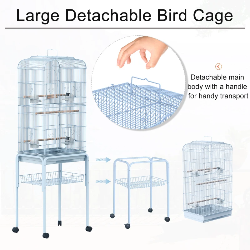 PawHut 60" Bird Cage Macaw Cockatoo House Parrot Play Top Finch Pet Supply with Wheels White