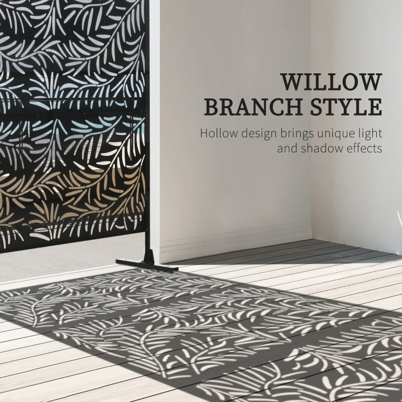 Outsunny Metal Outdoor Privacy Screen, Decorative Outdoor Divider with Stand and Expansion Screws, Freestanding Privacy Panel for Garden Deck Pool Hot Tub, Willow Branch Style