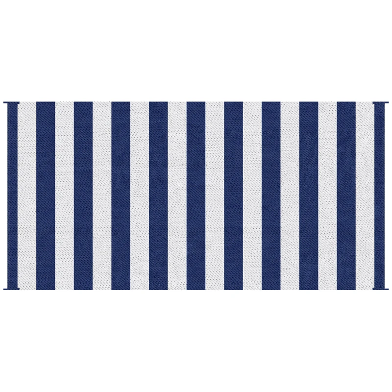 Outsunny Reversible Outdoor Rug, 9' x 18' Waterproof Plastic Straw Floor Mat, Portable RV Camping Carpet, Large Floor Mat for Backyard, Deck, Picnic, Beach, Blue & White Striped