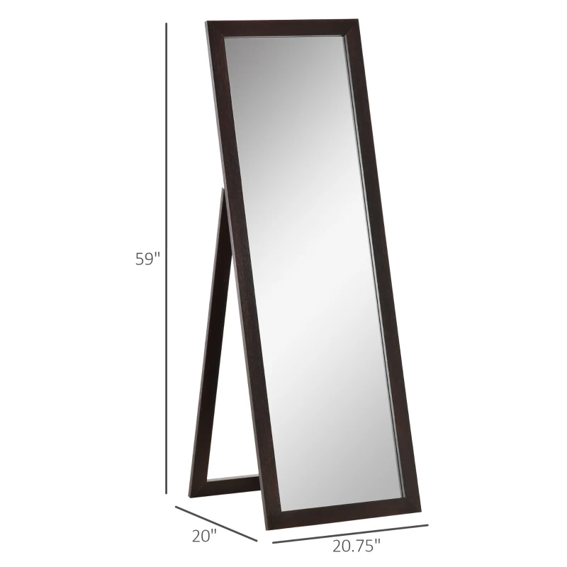HOMCOM 58" x 20" Full Length Mirror with Frame, Floor Standing Mirror, Rectangular Full Body Mirror for Bedroom, Living Room, Brown