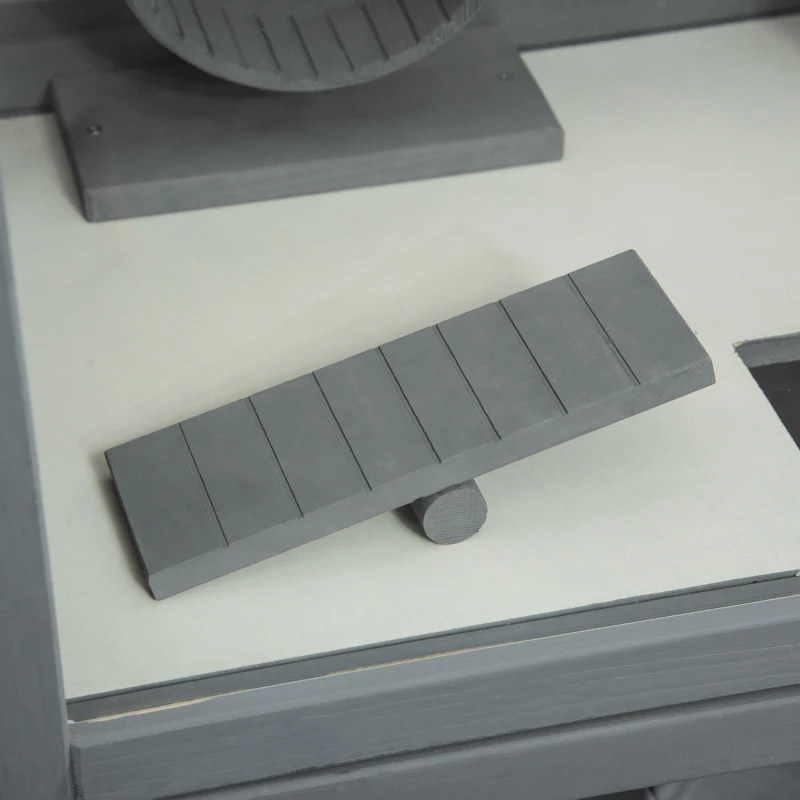 PawHut Wooden Hamster Cage, Mice Rodent Small Animals Kit Hutch with Storage, Sliding Tray Seesaw Running Wheel Lockable Roof