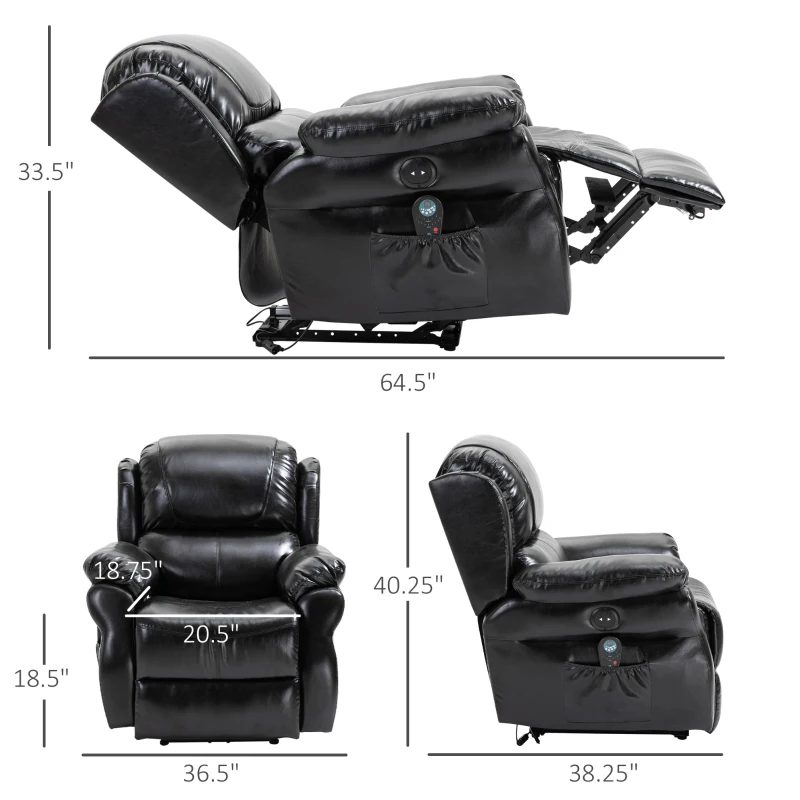 HOMCOM Vibration Massage Recliner Chair for Living Room with Heat,   Single Sofa, PU Leather Power Reclining Chair, Home Theater Seating with Footrest, Black