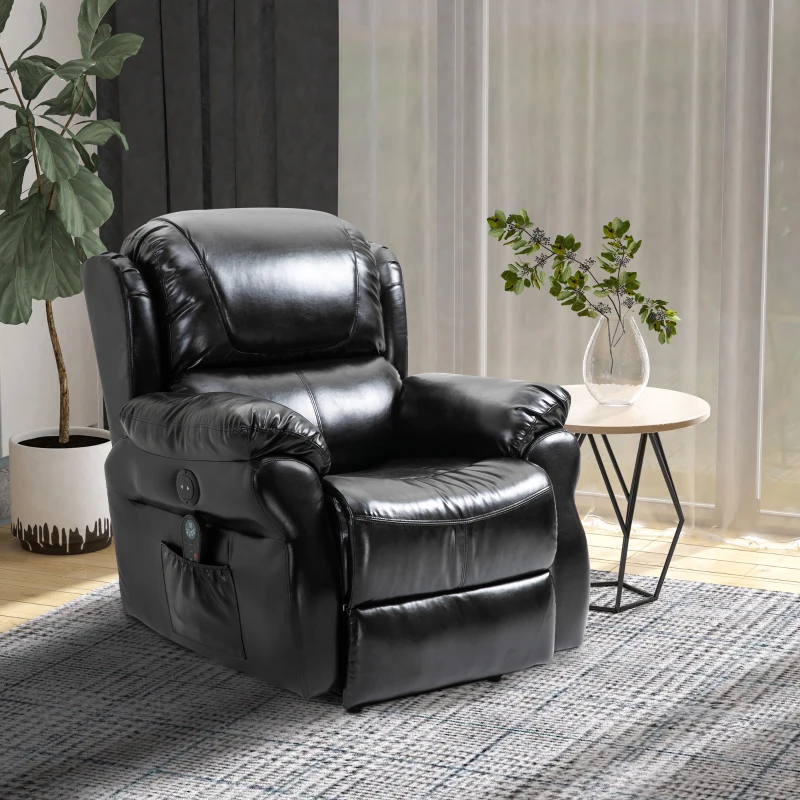 HOMCOM Vibration Massage Recliner Chair for Living Room with Heat,   Single Sofa, PU Leather Power Reclining Chair, Home Theater Seating with Footrest, Black