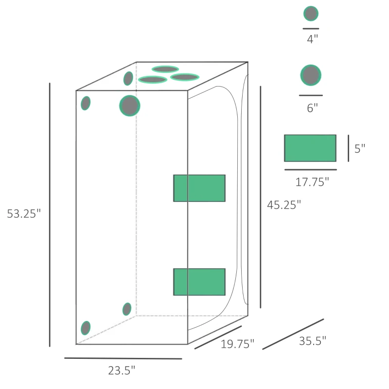 Outsunny 36" x 24" x 53" Mylar Hydroponic Grow Tent with Adjustable Vents and Floor Tray for Indoor Plant Growing, 3' x 2'