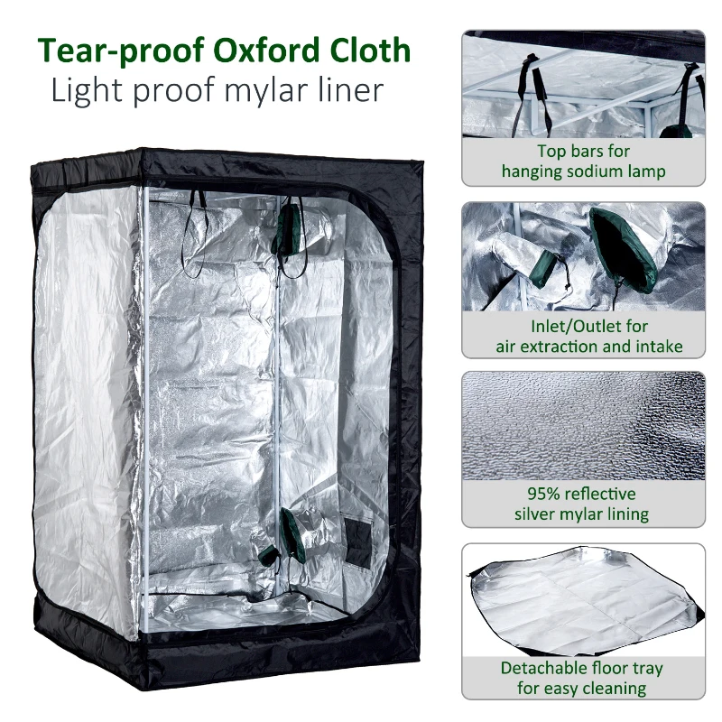 Outsunny 39"L x 39"W x 79"H Hydroponics Growing Tent Reflective Room Lightproof Waterproof Black
