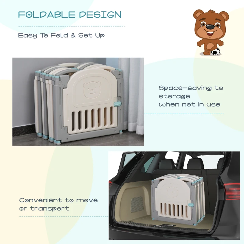 Qaba 14 PCs Baby Enclosure, Children Playpen Indoor Safety Gate Kids Activity Center Fence for Home Mom's Helper w/ Toy HDPE