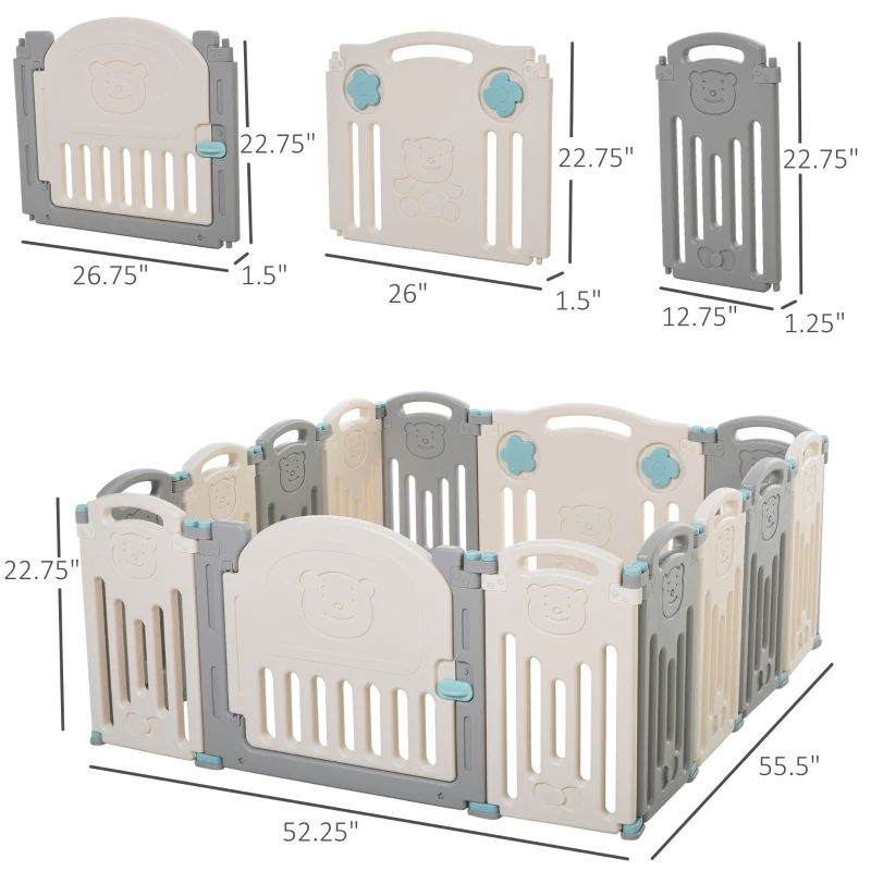 Qaba 14 PCs Baby Enclosure, Children Playpen Indoor Safety Gate Kids Activity Center Fence for Home Mom's Helper w/ Toy HDPE