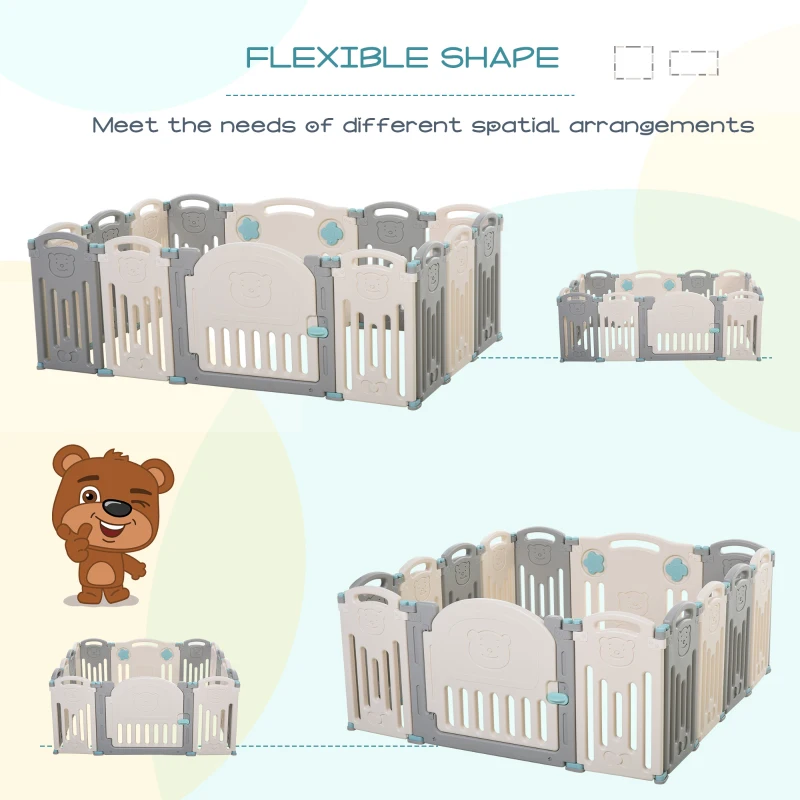 Qaba 14 PCs Baby Enclosure, Children Playpen Indoor Safety Gate Kids Activity Center Fence for Home Mom's Helper w/ Toy HDPE