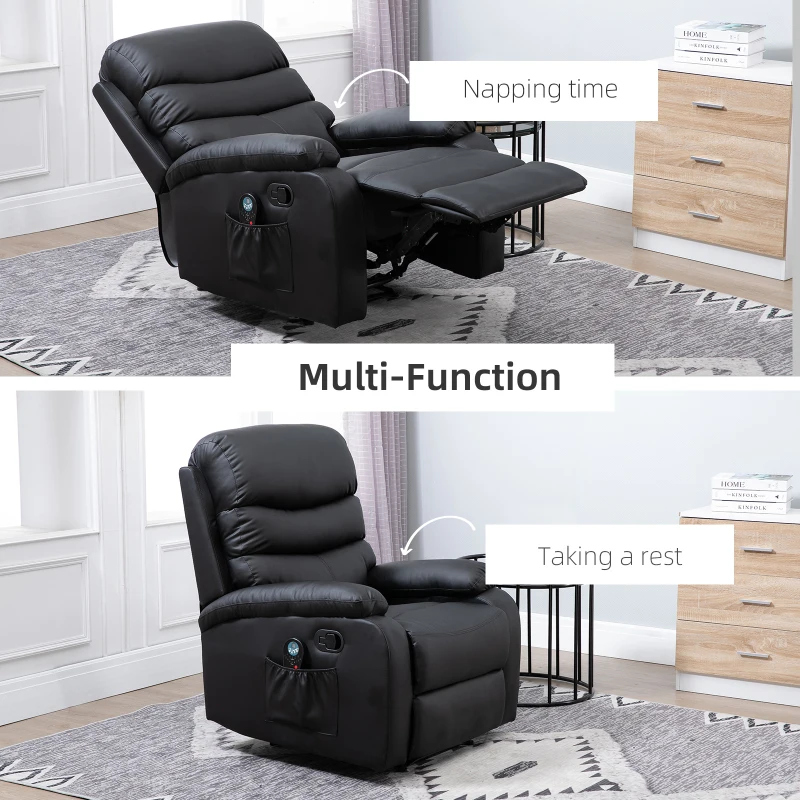 HOMCOM Ultra-Plush Massage Chair with Backrest Thick Armrests, Faux Leather Recliner Chair, 8-Point Massage Recliner, Black