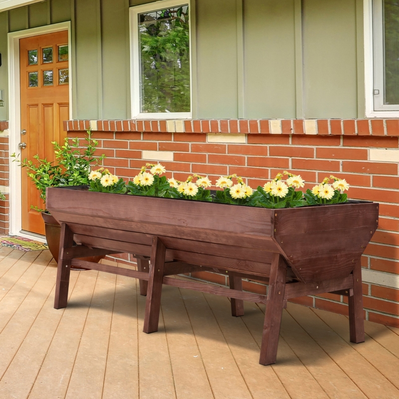Outsunny Wooden Raised Garden Bed Planter with Non-Woven Fabric Bag for Herbs & Flowers